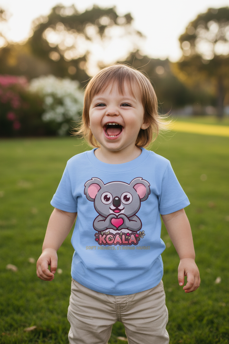 Toddler wearing Heart in Pawz Koala tee outdoors